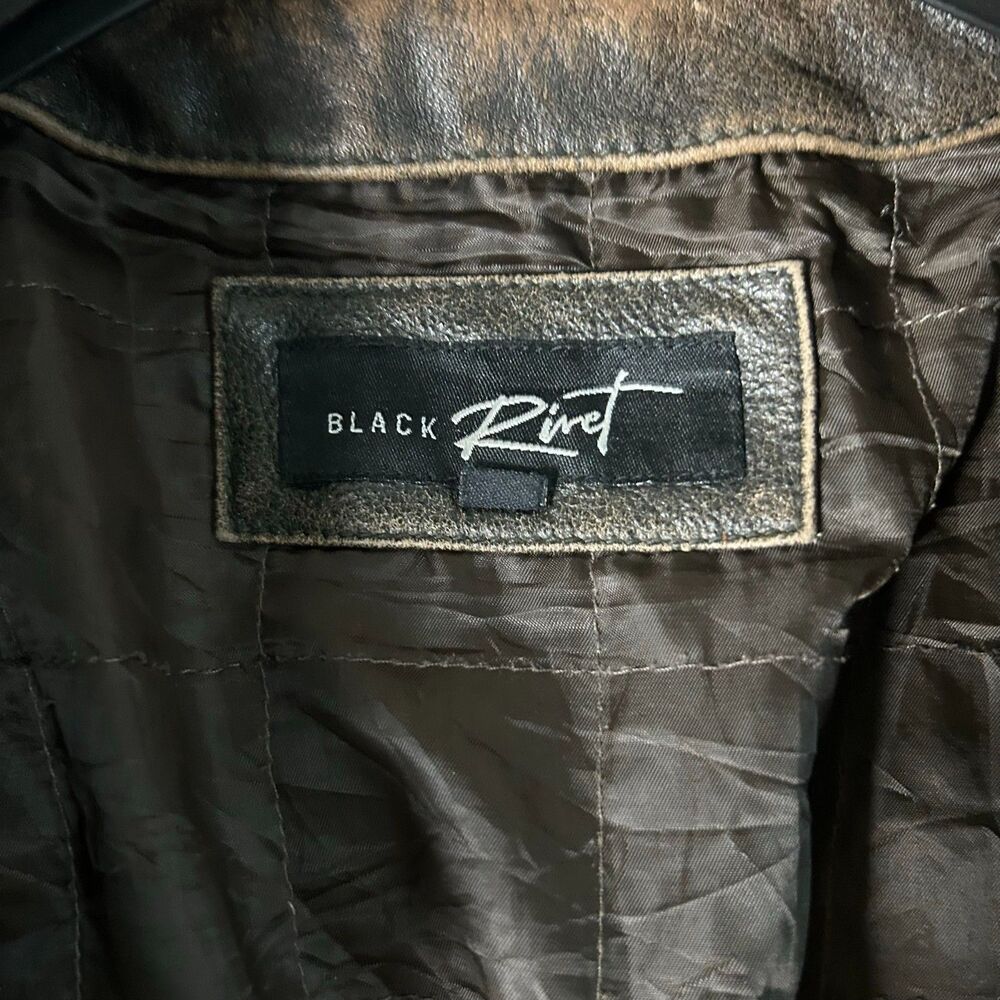 80s Black Rivet Distressed Brown Zip Jacket Quilted Lining